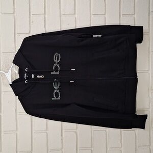 Bebe Sport Black Zip-Up Hoodie with Rhinestone Logo. Size Medium NWT